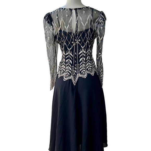 Cachet by Bari Protas Vintage Size Small Black Maxi Dress Lovely Gold Embroidery - Picture 3 of 13